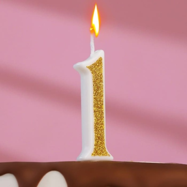 Свеча блестки 1 золото 5см