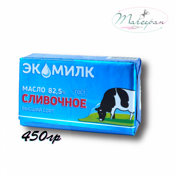 Масло сладко-сливочное традиционное несоленое «Экомилк». Массовая доля жира 82,5% 450 г. Высший сорт