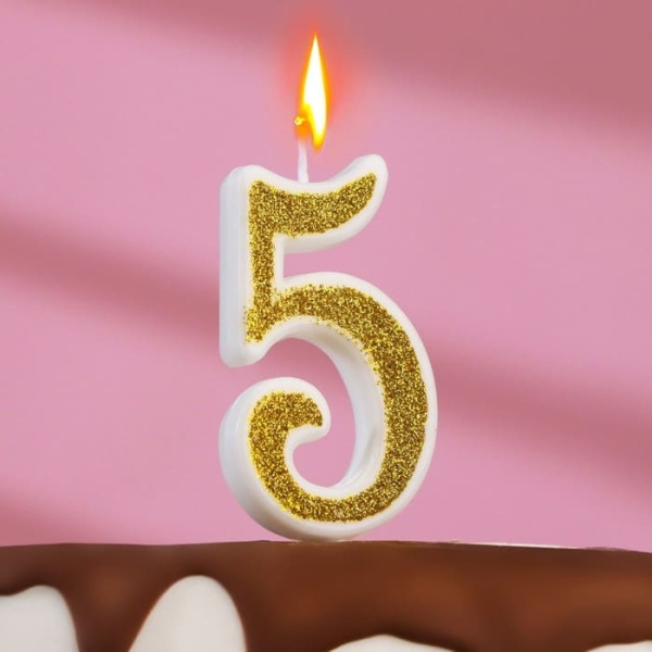 Свеча блестки 5 золото 5см